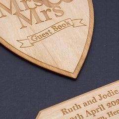 ukgiftstoreonline Mrs and Mrs Personalised Black Wedding Guest Book Wooden Engraving - ukgiftstoreonline