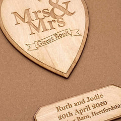 ukgiftstoreonline Mrs and Mrs Personalised Brown Wedding Guest Book Wooden Engraving - ukgiftstoreonline
