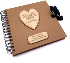 ukgiftstoreonline Mrs and Mrs Personalised Brown Wedding Guest Book Wooden Engraving - ukgiftstoreonline