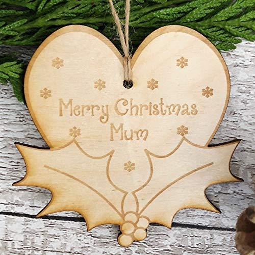 ukgiftstoreonline Mum Christmas Novelty Heart And Holly Wooden Plaque Gift - ukgiftstoreonline