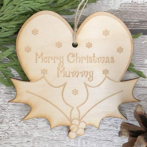 ukgiftstoreonline Mummy Christmas Novelty Heart And Holly Wooden Plaque Gift - ukgiftstoreonline