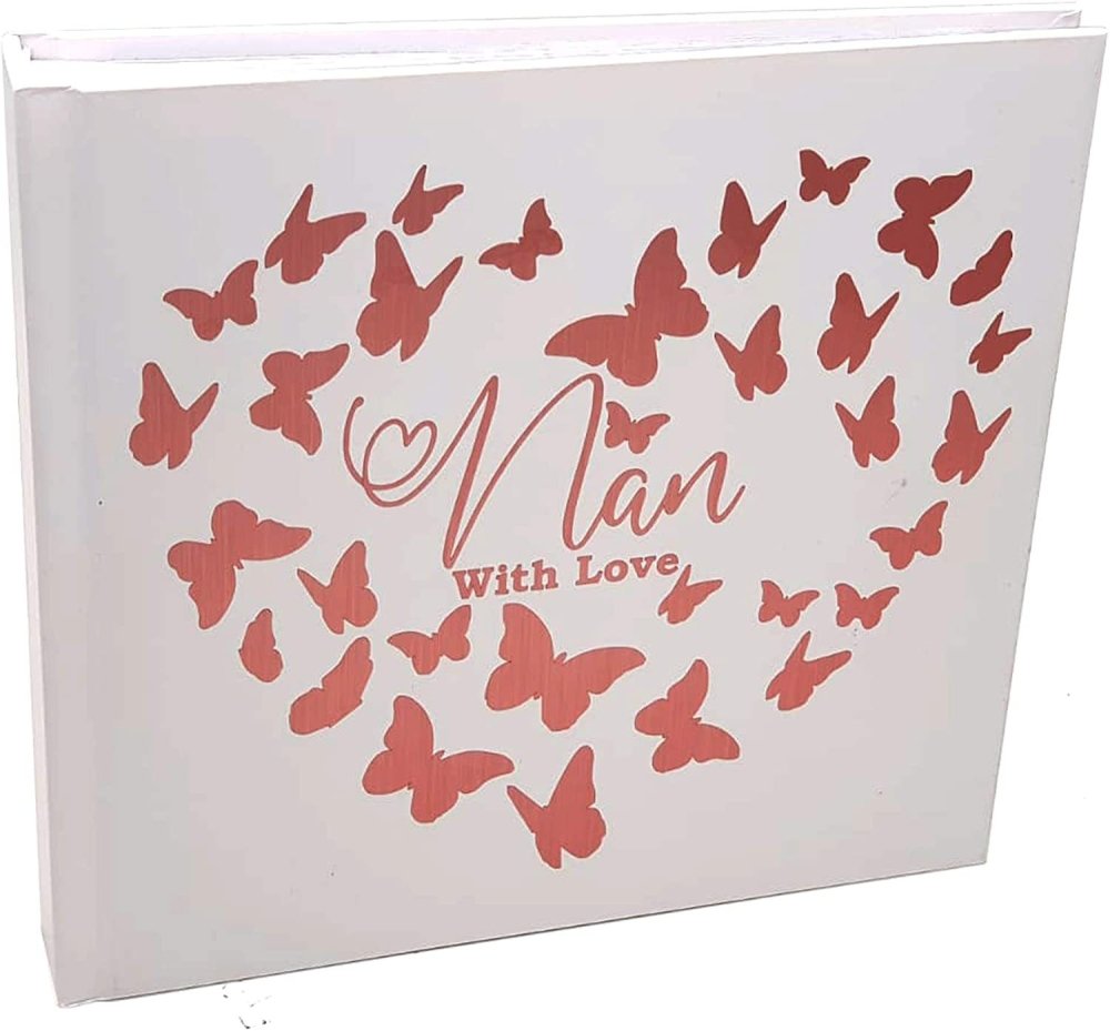 ukgiftstoreonline Nan With Love Photo Album Keepsake Gift Butterfly Rose Gold Design - ukgiftstoreonline