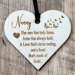 ukgiftstoreonline Nanny With A Heart Of Gold Engraved Plaque Wooden Heart Gift - ukgiftstoreonline