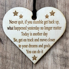 ukgiftstoreonline Never Quit You Can Do It Engraved Plaque Wooden Heart Gift - ukgiftstoreonline