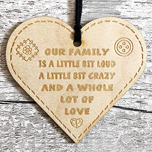ukgiftstoreonline Our Family Is A Little Bit Crazy Button Range Wood Heart Gift - ukgiftstoreonline