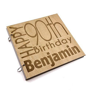 ukgiftstoreonline Personalised 90th Birthday Engraved Large Wooden Scrapbook Photo Album - ukgiftstoreonline