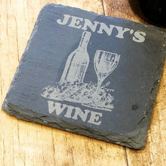 ukgiftstoreonline Personalised Any Name Wine Stone Slate Coaster Gift - ukgiftstoreonline