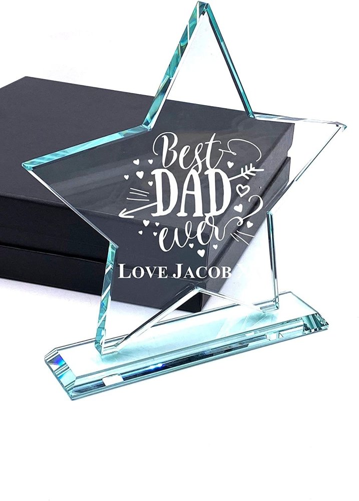 ukgiftstoreonline Personalised Best Dad Ever Engraved Large Jade Glass Star - ukgiftstoreonline