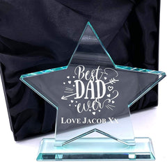 ukgiftstoreonline Personalised Best Dad Ever Engraved Large Jade Glass Star - ukgiftstoreonline