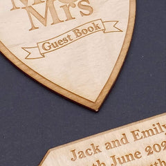 ukgiftstoreonline Personalised Black Wedding Guest Book Wooden Engraving Mr and Mrs - ukgiftstoreonline