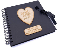 ukgiftstoreonline Personalised Black Wedding Guest Book Wooden Engraving Mr and Mrs - ukgiftstoreonline