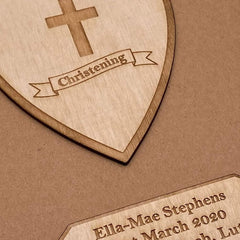 ukgiftstoreonline Personalised Brown Christening Day Guest Book With Wooden Engraving - ukgiftstoreonline