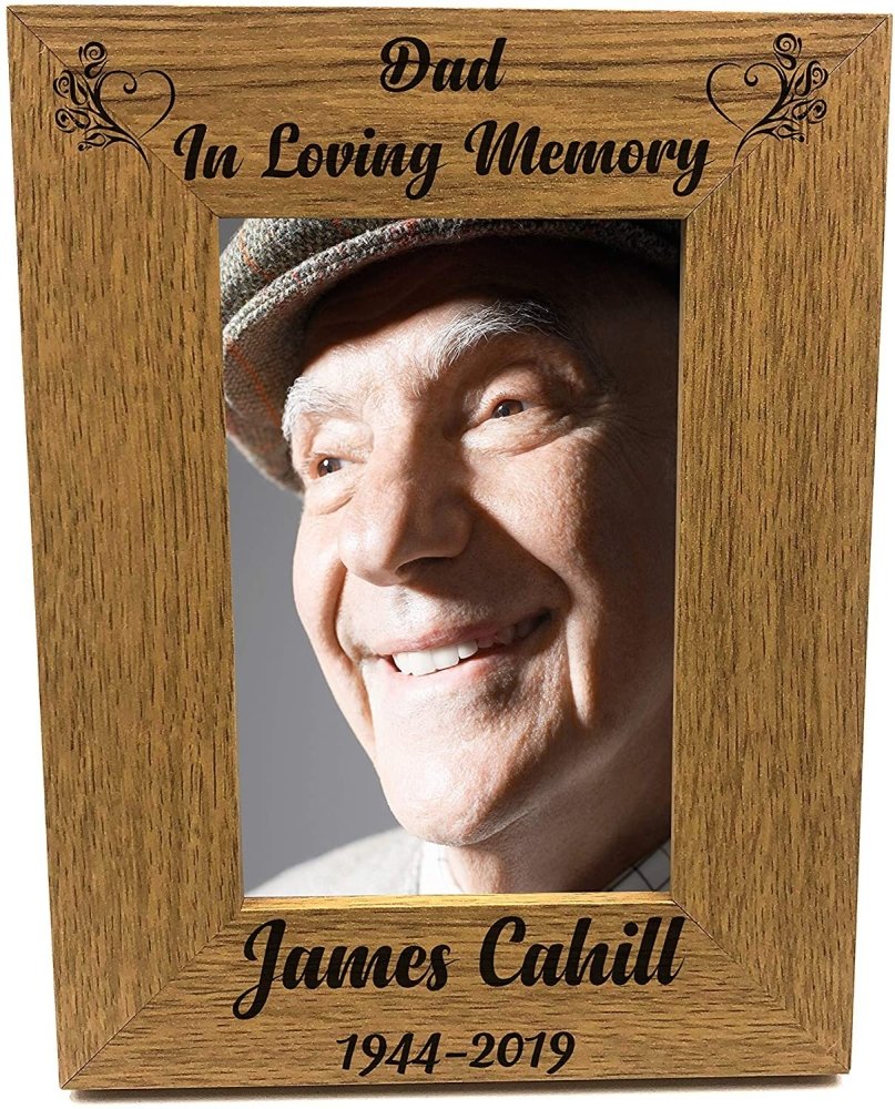 ukgiftstoreonline Personalised Dad In Loving Memory Remembrance Engraved Wooden Photo Frame - ukgiftstoreonline