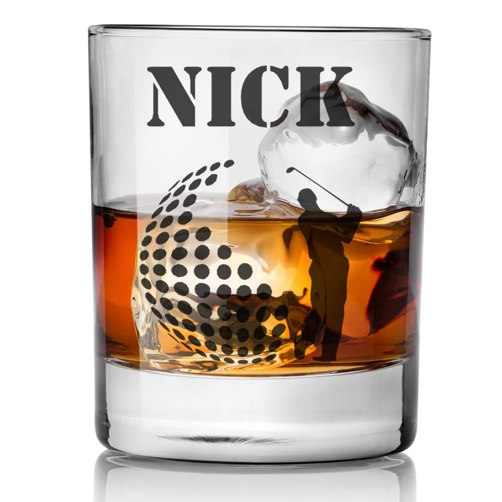 ukgiftstoreonline Personalised Engraved Clear Golf Design Whisky glass Gift All occasions - ukgiftstoreonline