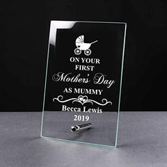 ukgiftstoreonline Personalised First Mothers Day As Mummy Engraved Glass Plaque Gift - ukgiftstoreonline