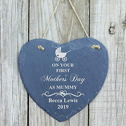 ukgiftstoreonline Personalised First Mothers Day as Mummy Large Slate Heart Plaque - ukgiftstoreonline