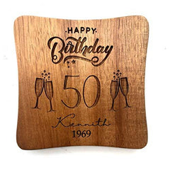 ukgiftstoreonline Personalised Happy Birthday Wood Coaster Gift 80th, 70th, 60th, 50th, 40th, 30th, 21st, 18th - ukgiftstoreonline