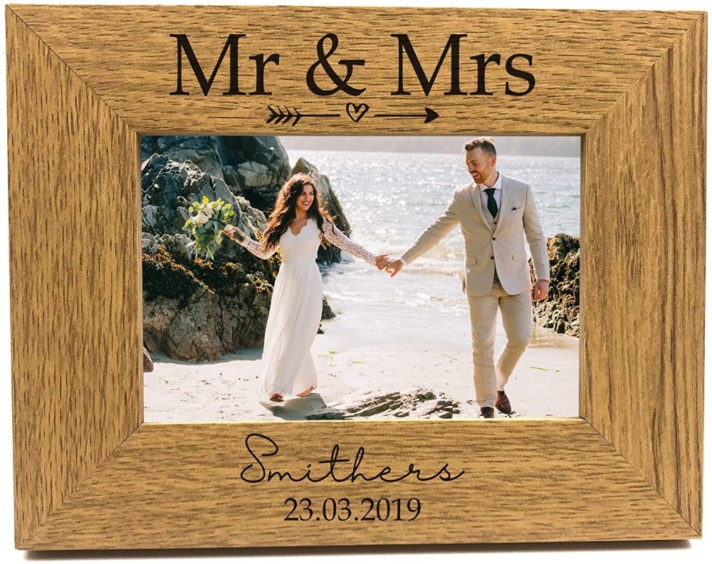 ukgiftstoreonline Personalised 'Mr And Mrs' Name And Date Oak Wood Finish Photo Frame Gift - ukgiftstoreonline