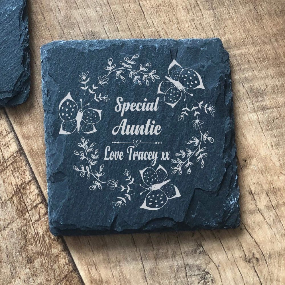 ukgiftstoreonline Personalised Slate Stone Coaster Special Auntie Gift - ukgiftstoreonline