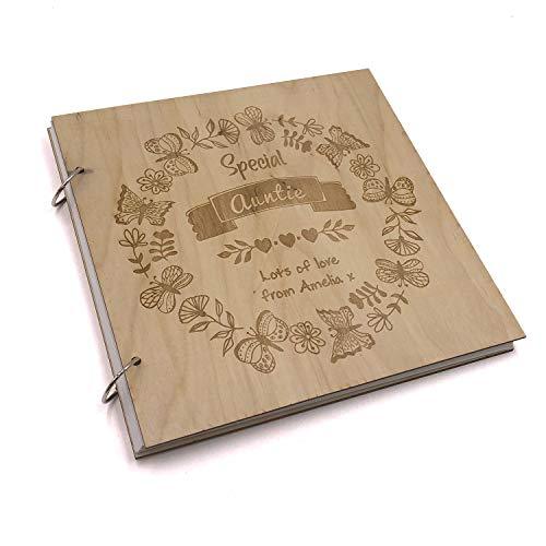 ukgiftstoreonline Personalised Special Auntie Engraved Large Wooden Scrapbook Photo Album - ukgiftstoreonline