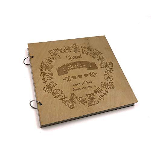 ukgiftstoreonline Personalised Special Sister Engraved Large Wooden Scrapbook Photo Album - ukgiftstoreonline