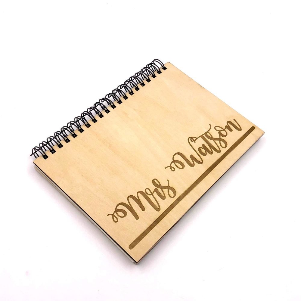 ukgiftstoreonline Personalised Teacher Gift Notebook With Wooden Cover Engraved - ukgiftstoreonline