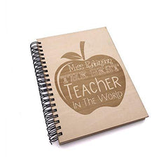 ukgiftstoreonline Personalised The Best Teacher In The World Gift Notebook With Wooden Cover - ukgiftstoreonline