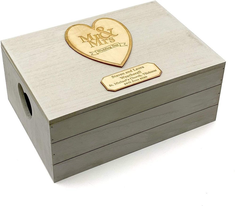 ukgiftstoreonline Personalised Wedding Gift Antique Wooden Keepsake Memory Crate Box - ukgiftstoreonline