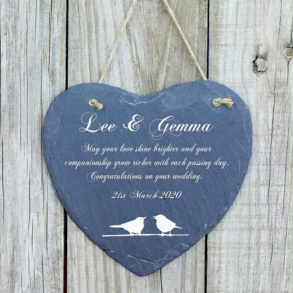ukgiftstoreonline Personalised Wedding Gift Slate Plaque Bird Symbol - ukgiftstoreonline