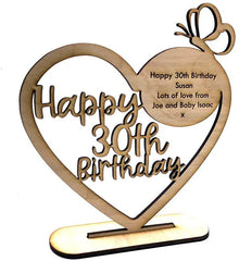 ukgiftstoreonline Personalised Wooden Freestanding Heart Birthday Gift For Her With Message 13th, 16th, 18th, 21st, 30th, 40th, 50th, 60th, 70th - ukgiftstoreonline
