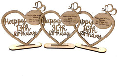 ukgiftstoreonline Personalised Wooden Freestanding Heart Birthday Gift For Her With Message 13th, 16th, 18th, 21st, 30th, 40th, 50th, 60th, 70th - ukgiftstoreonline