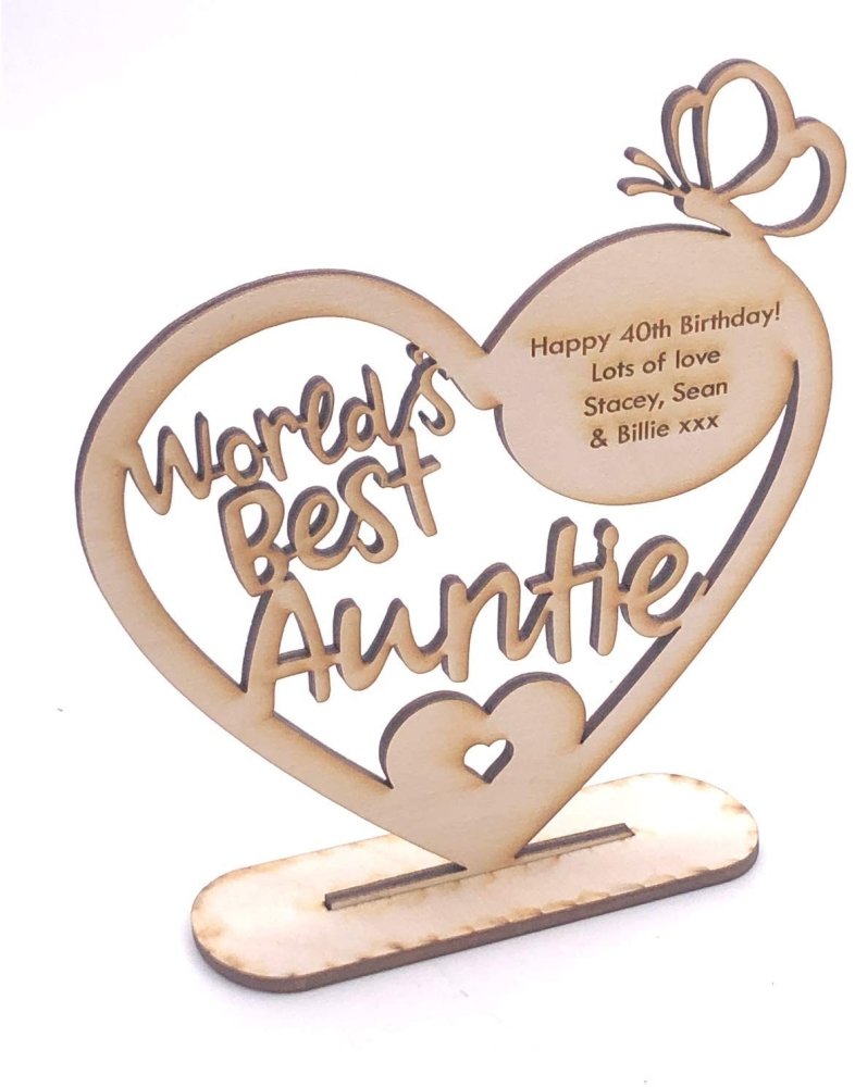 ukgiftstoreonline Personalised Wooden Freestanding Heart Gift For Auntie With Message - ukgiftstoreonline