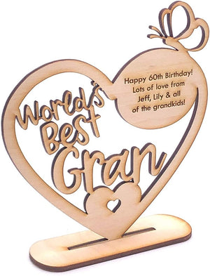 ukgiftstoreonline Personalised Wooden Freestanding Heart Gift For Gran With Message - ukgiftstoreonline