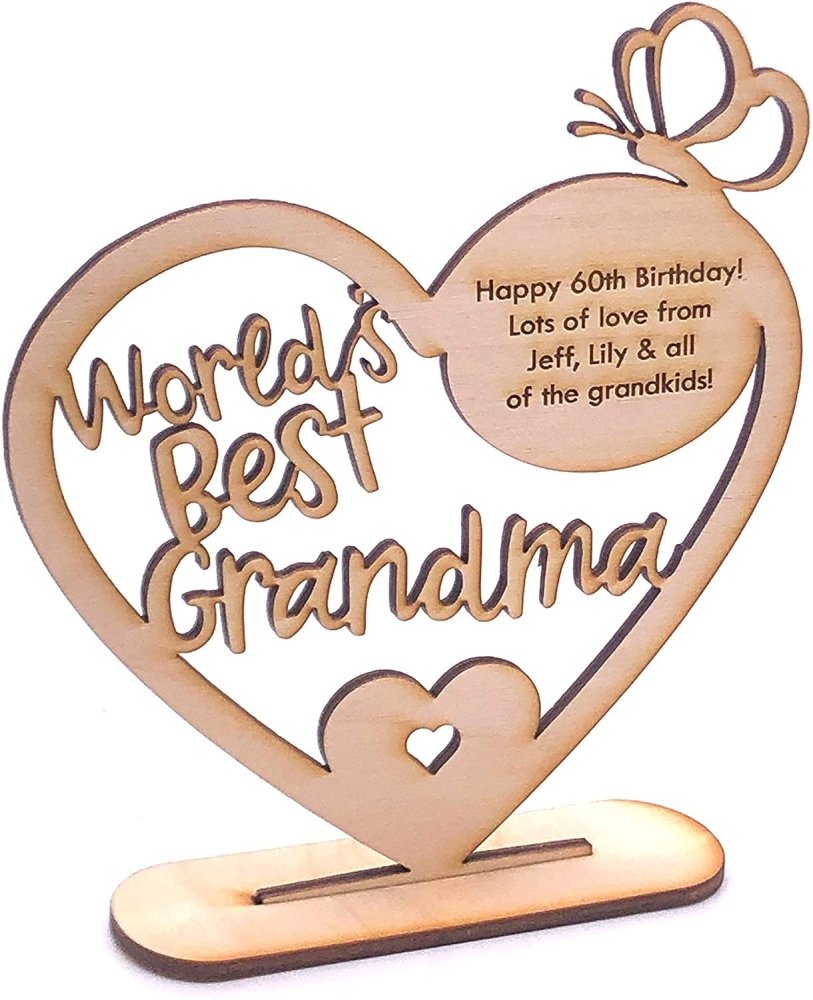 ukgiftstoreonline Personalised Wooden Freestanding Heart Gift For Grandma With Message - ukgiftstoreonline