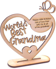 ukgiftstoreonline Personalised Wooden Freestanding Heart Gift For Grandma With Message - ukgiftstoreonline