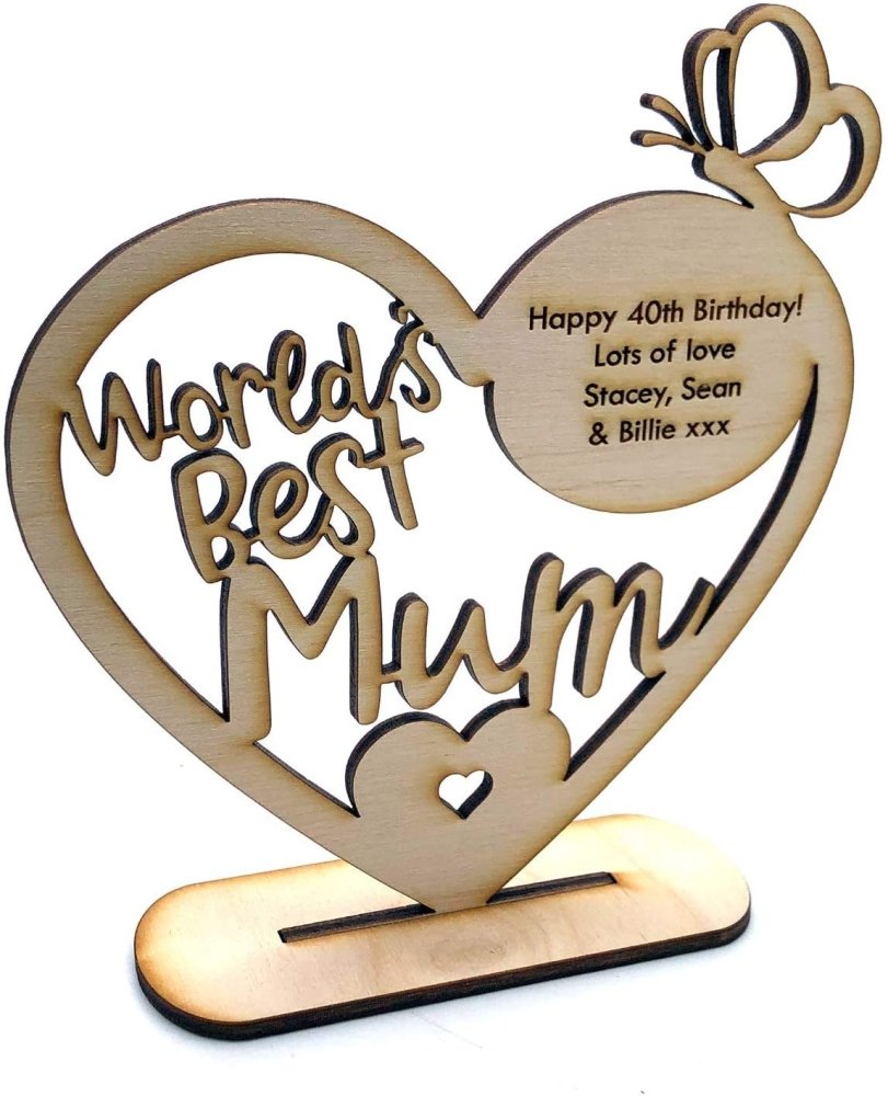 ukgiftstoreonline Personalised Wooden Freestanding Heart Gift For Mum With Message - ukgiftstoreonline