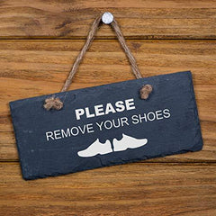 ukgiftstoreonline Slate Hanging Sign 'Please Remove Your Shoes' - ukgiftstoreonline