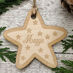 ukgiftstoreonline Star Shaped personalised Wooden Christmas Tree Decoration Bauble - ukgiftstoreonline
