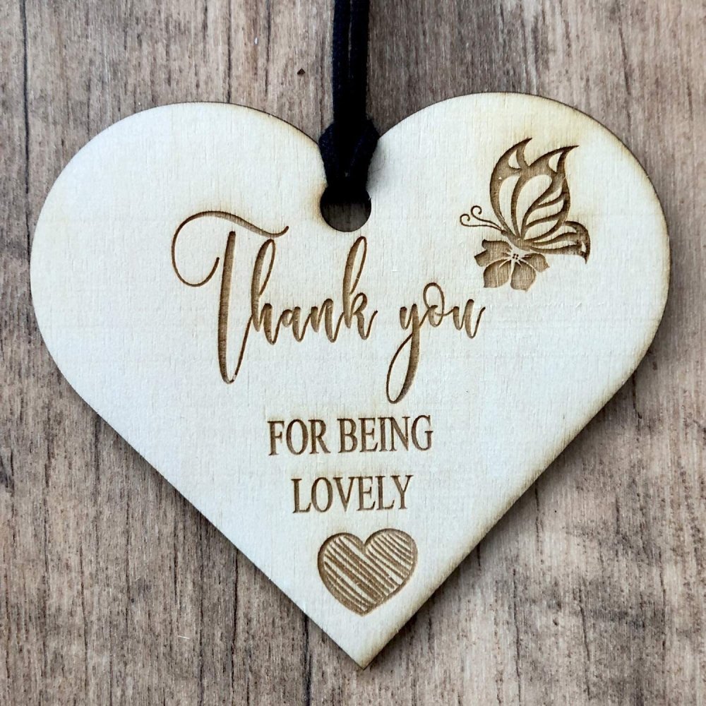 ukgiftstoreonline Thank You For Being Lovely Engraved Plaque Wooden Heart Gift - ukgiftstoreonline