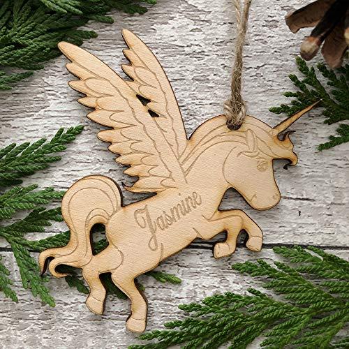ukgiftstoreonline Unicorn Shaped personalised Wooden Christmas Tree Decoration Bauble - ukgiftstoreonline