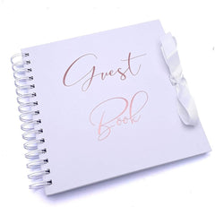 ukgiftstoreonline White Guest Book With Rose Gold Writing Ideal For Birthdays, Weddings, Anniversaries, Christenings and Funerals - ukgiftstoreonline
