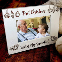 ukgiftstoreonline White Wooden First Christmas With Grandad Photo Frame Gift - ukgiftstoreonline
