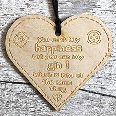 ukgiftstoreonline You can't buy happiness you can buy gin Button Range Wood Heart Gift - ukgiftstoreonline