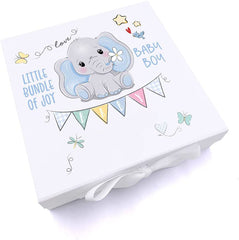 ukgiftstoreonline Personalised Baby Boy Gift Keepsake Memory Box Elephant Design