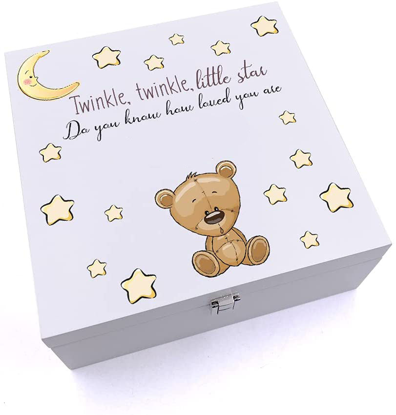 ukgiftstoreonline Personalised Luxury Wooden Baby Keepsake Box Twinkle Twinkle Little Star