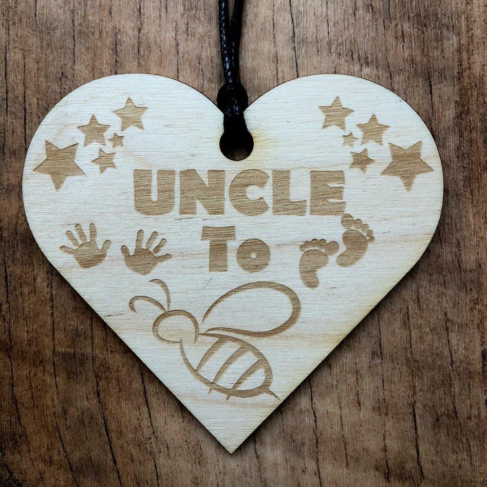 Uncle To Be Wooden Hanging Heart Plaque Gift - ukgiftstoreonline