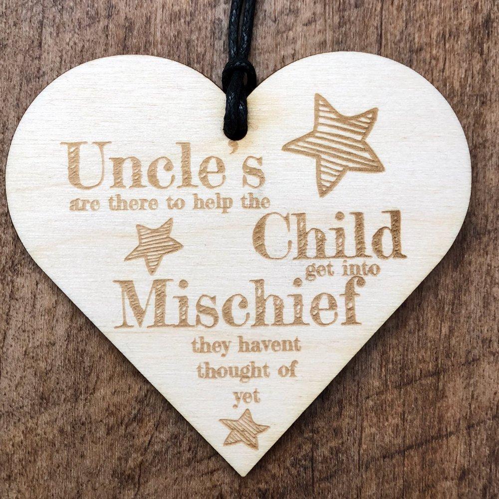 Uncles and Mischief Wooden Hanging Heart Plaque Gift - ukgiftstoreonline
