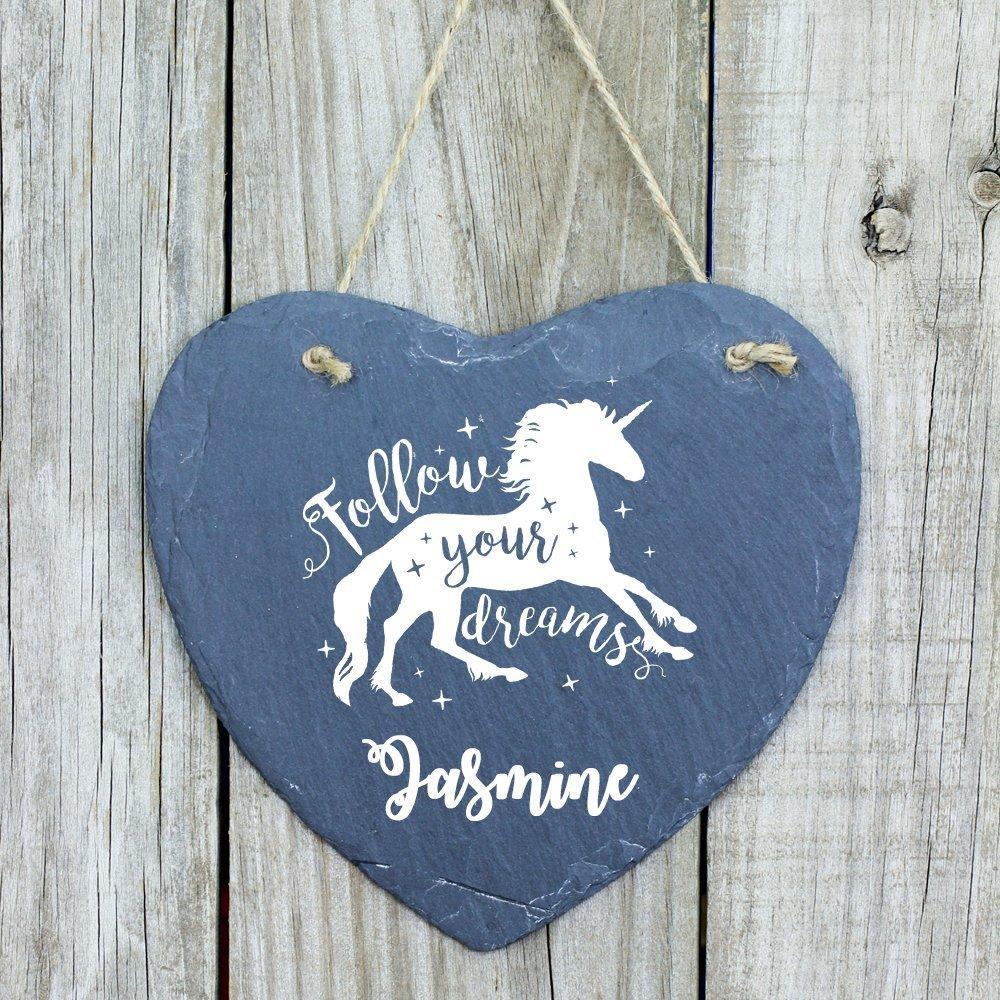 Unicorn Magic Large Slate Heart Personalised Plaque - ukgiftstoreonline