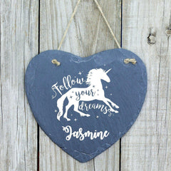 Unicorn Magic Large Slate Heart Personalised Plaque - ukgiftstoreonline