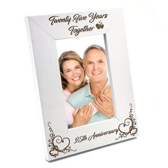 White Wooden 25th Anniversary Photo Frame Gift - ukgiftstoreonline